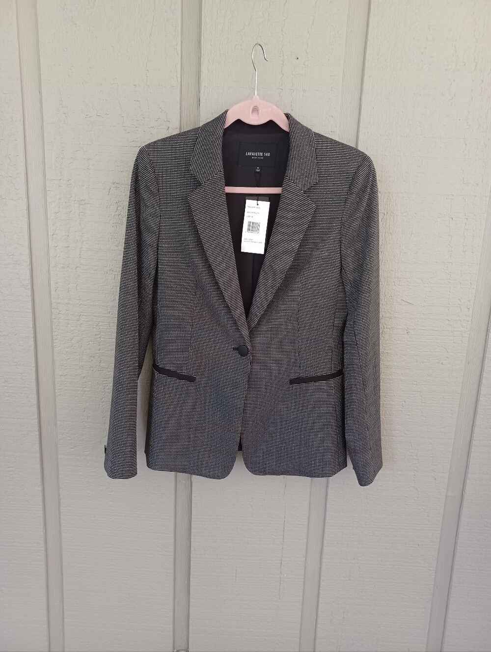 Lafayette 148 Dot Print Blazer Size 6 Wool Blend Single Button In Black Multi
